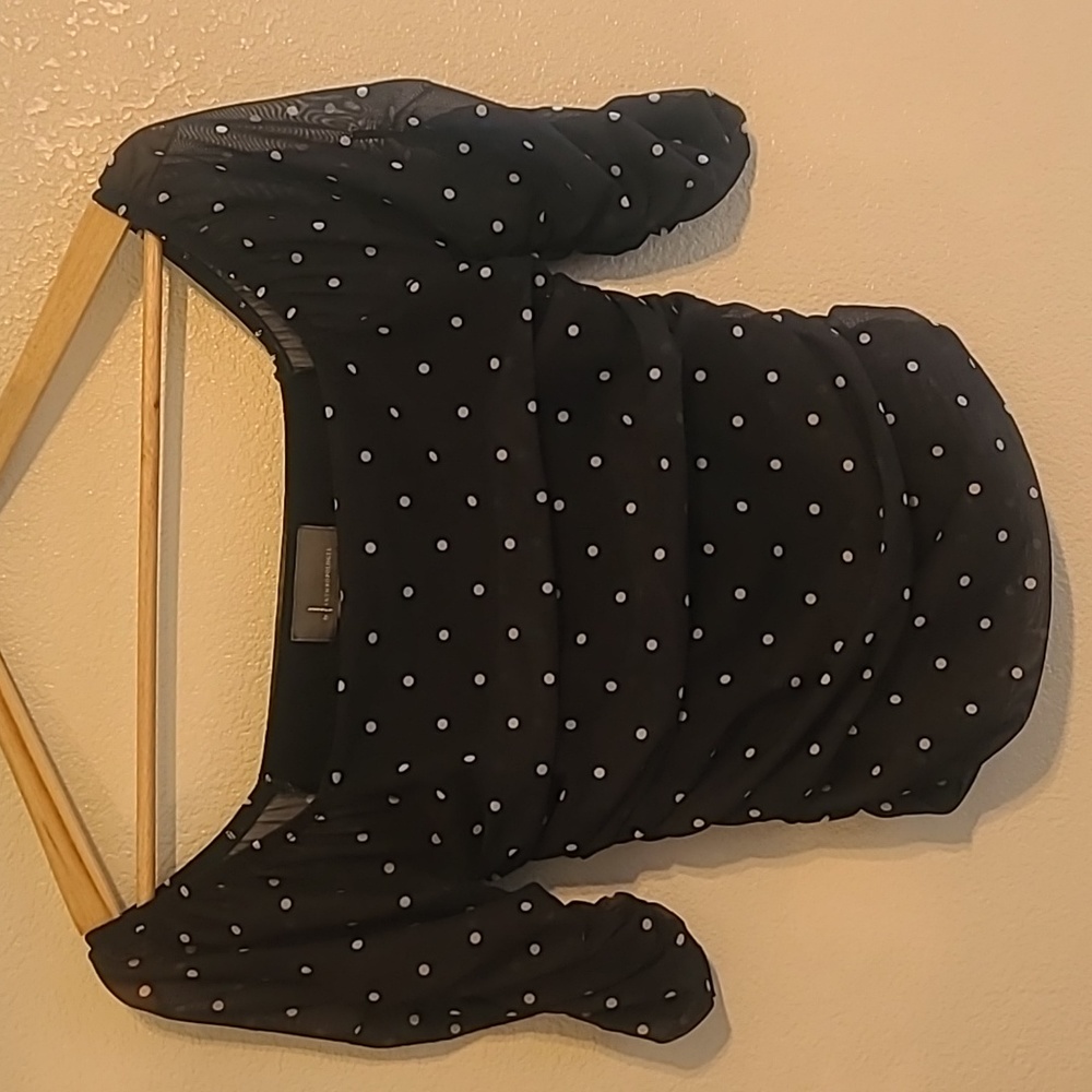 Anthropologie Shirred Mesh Polk Dot Top Size XSP